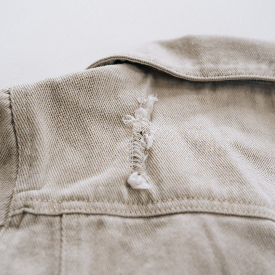 Khaki Distressed Denim Jean Jacket - Infant - HAHA MAMA Clothing