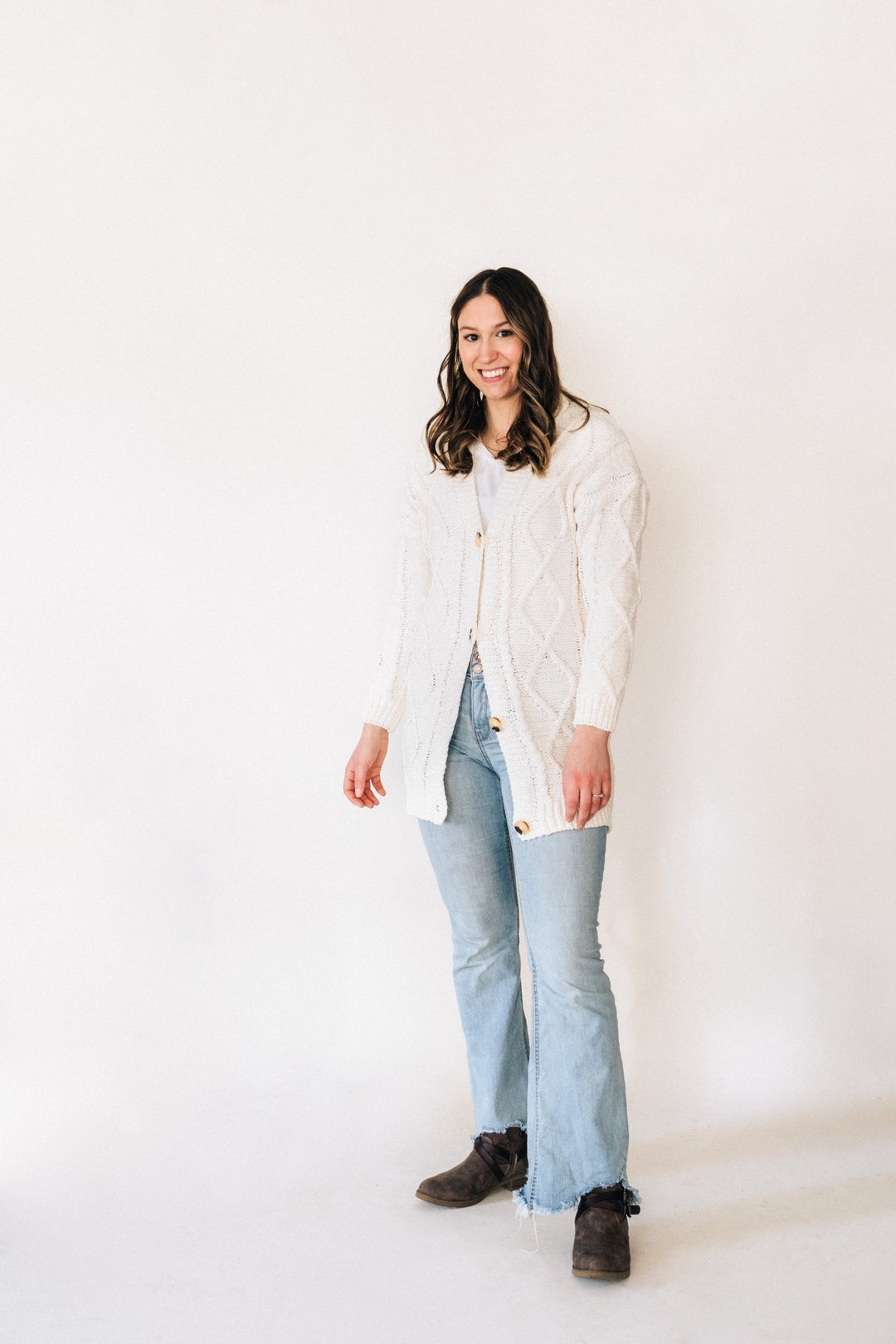 Ivory Cable Knit Cardigan - Women - HAHA MAMA Clothing