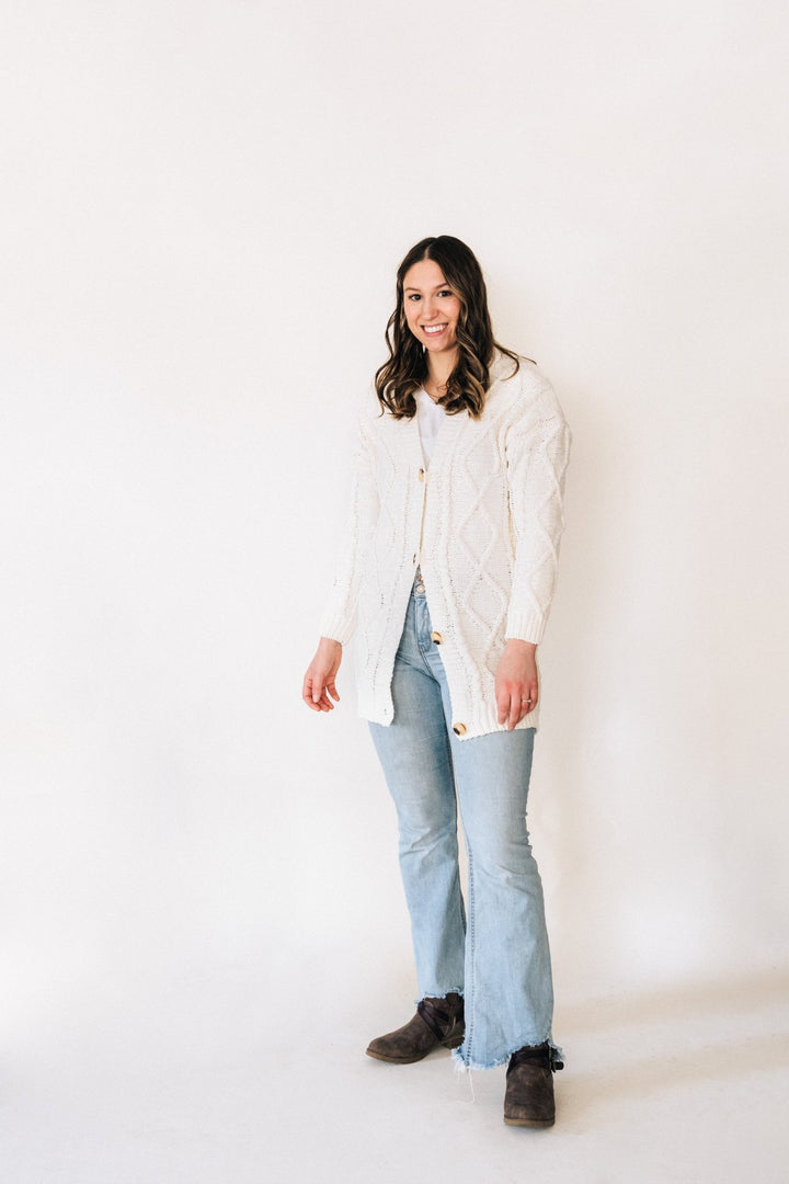 Ivory Cable Knit Cardigan - Women - HAHA MAMA Clothing