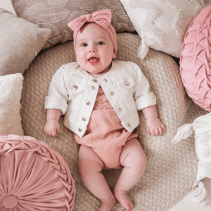 Ivory Cropped Denim Jacket - Infant - HAHA MAMA Clothing