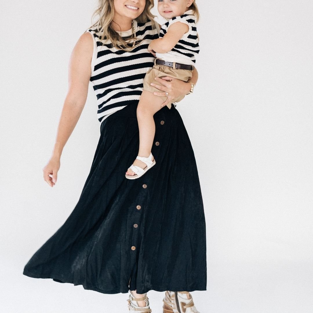 Belted Black Maxi Skirt With Buttons - Women - HAHA MAMA Clothing