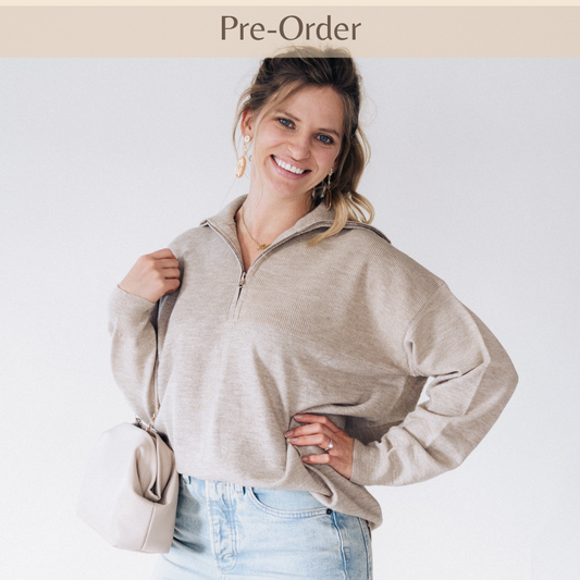 Quarter Zip Sweater Sand- Women