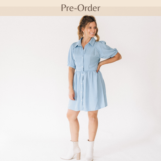 Shimmer Button Down Drop Waist Dress- Women