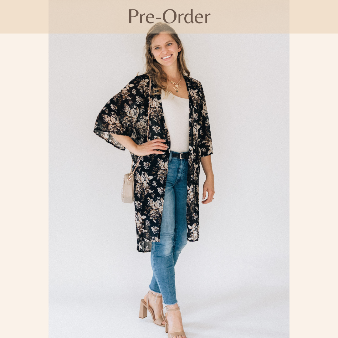 Black Floral Duster - Women