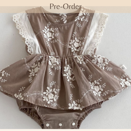 Embroidered Short Sleeve Floral Onesie- Infant