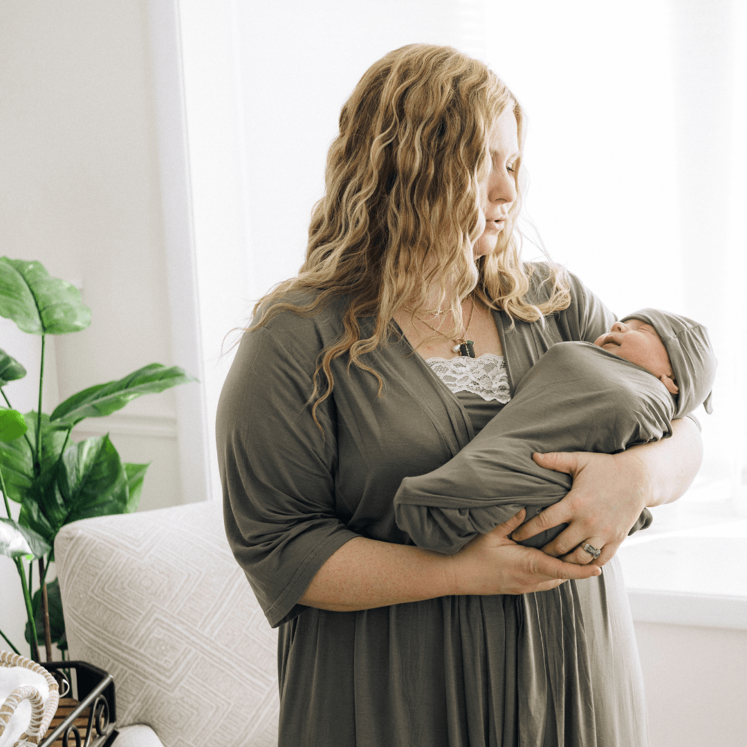 Sage Green Maternity Delivery Gown & Matching Swaddle - HAHA MAMA Clothing