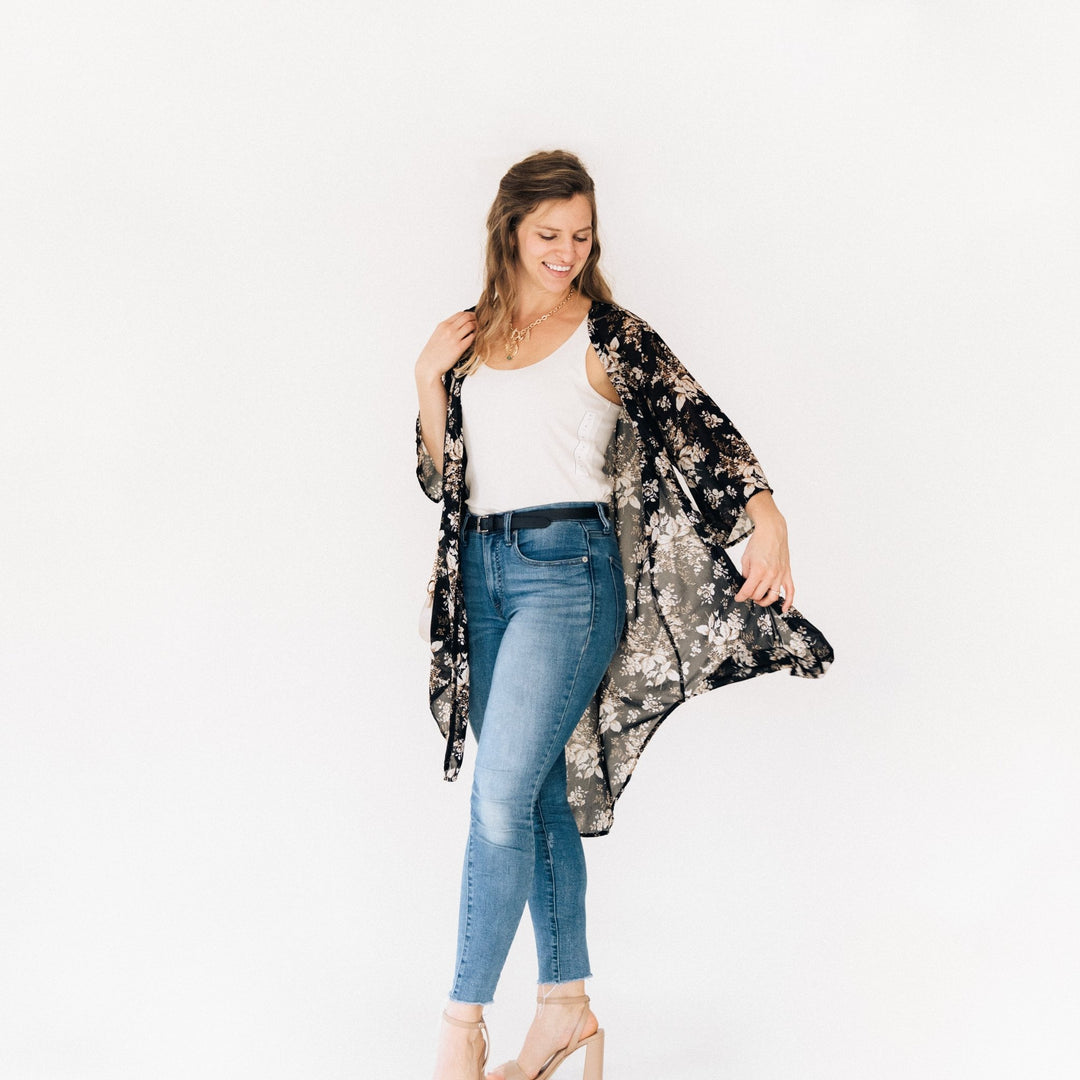 Black Floral Duster - Women - HAHA MAMA Clothing