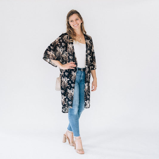 Black Floral Duster - Women
