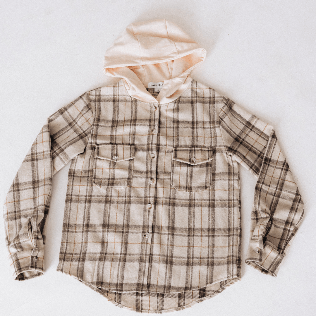 Beige Flannel - Hooded Adult - HAHA MAMA Clothing