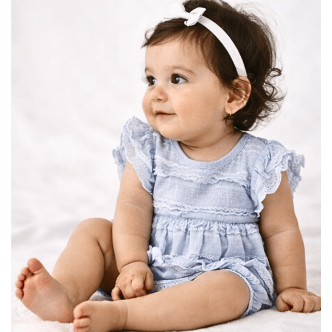 Ruffle Blue Pearl Onesie - Infant - HAHA MAMA Clothing