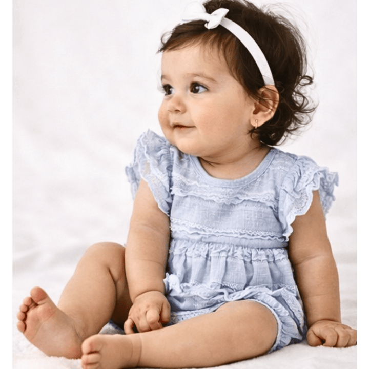 Ruffle Blue Pearl Onesie - Infant - HAHA MAMA Clothing