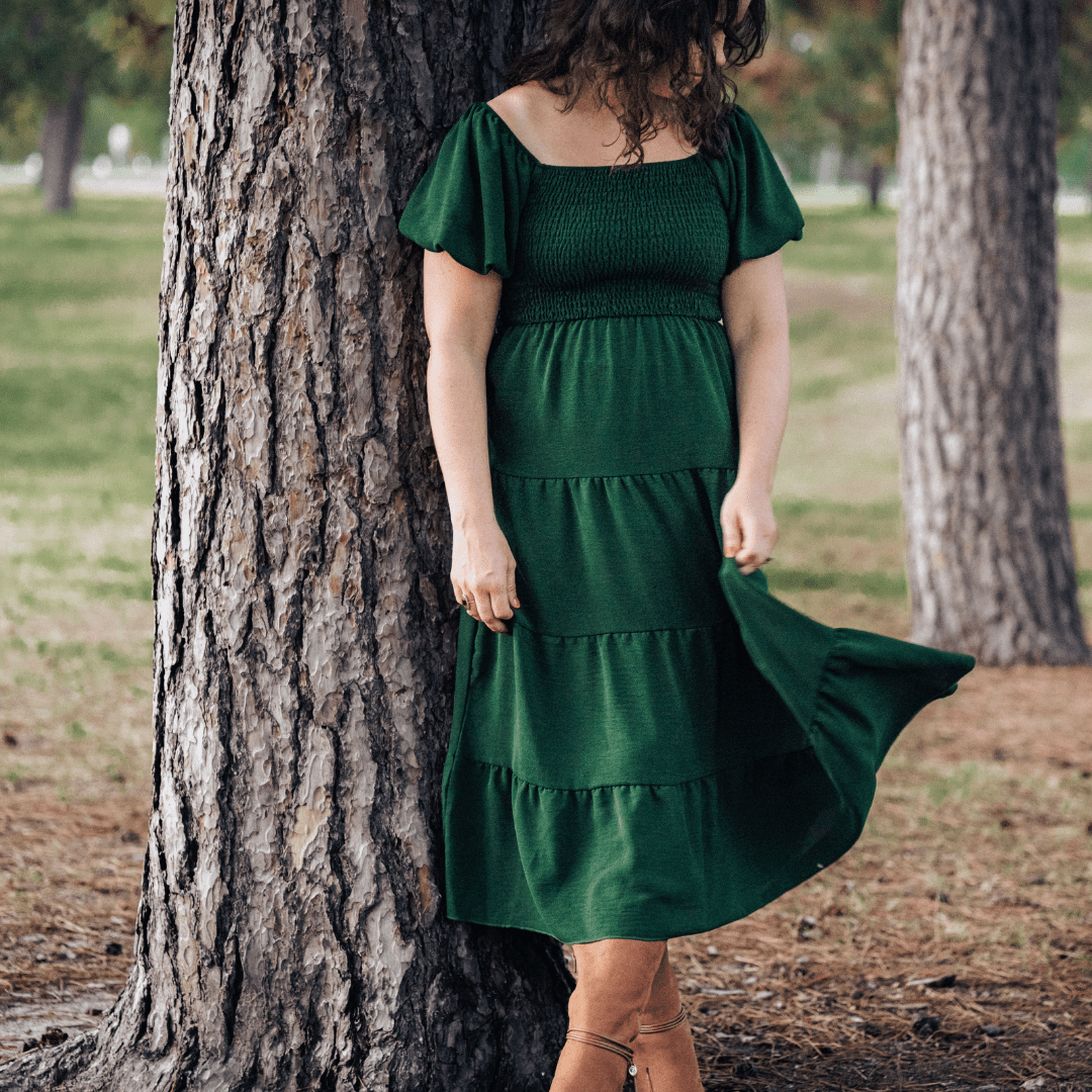 Puff Sleeve Green Maxi Dress - Women - HAHA MAMA Clothing