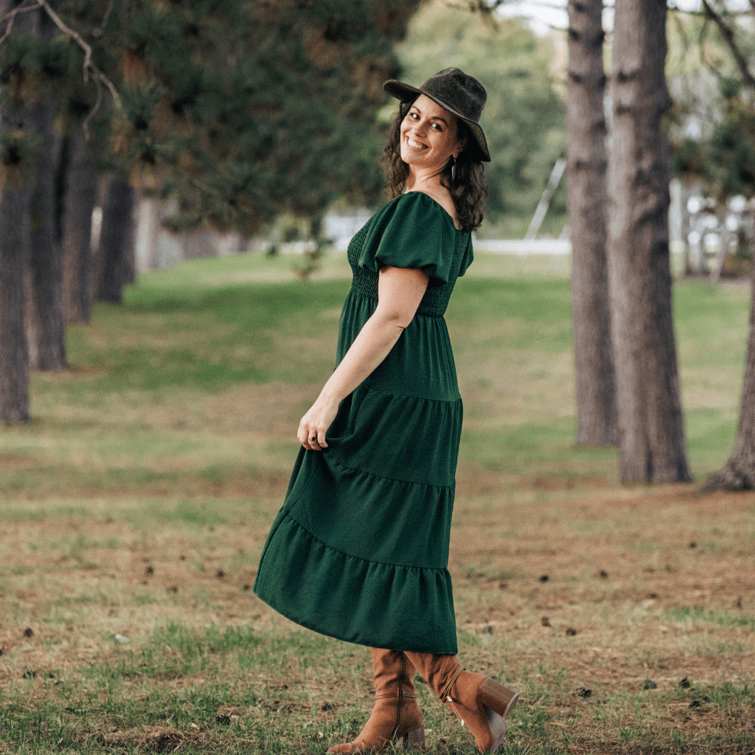 Puff Sleeve Green Maxi Dress - Women - HAHA MAMA Clothing
