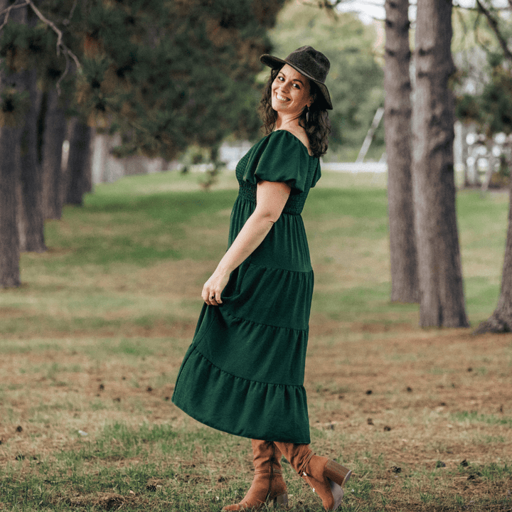 Puff Sleeve Green Maxi Dress - Women - HAHA MAMA Clothing