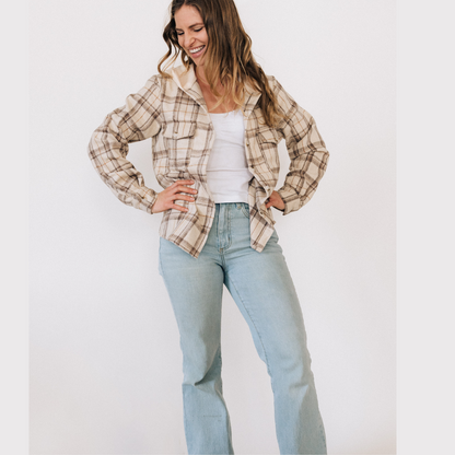 Beige Flannel - Hooded Adult