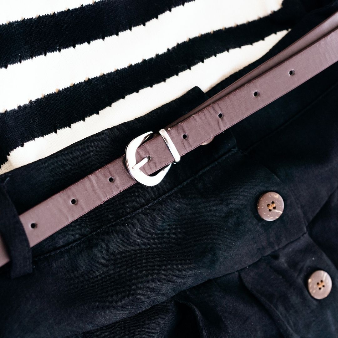 Belted Black Maxi Skirt With Buttons- Women