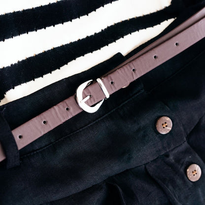 Belted Black Maxi Skirt With Buttons- Women