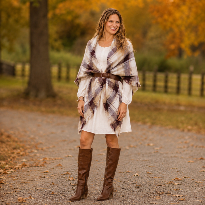 Neutral Off-White Smocked Long Sleeve Midi Dress- Women