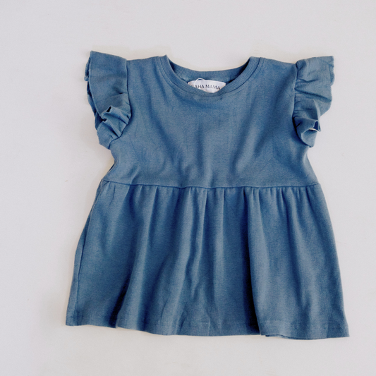 Dusty Blue Ribbed Peplum Top - Infant