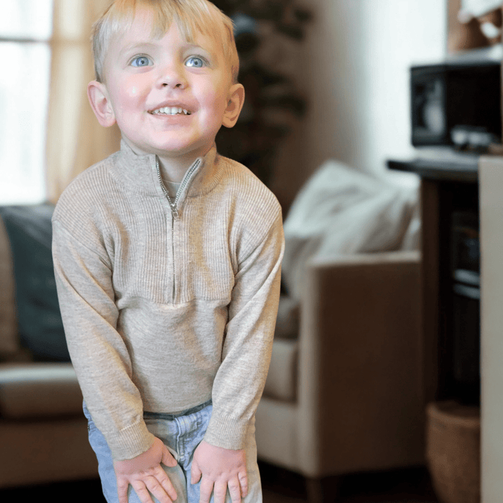 Quarter Zip Sweater Sand - Child - HAHA MAMA Clothing