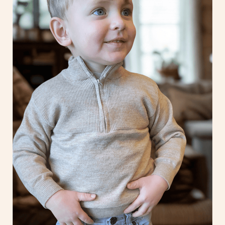 Quarter Zip Sweater Sand - Child - HAHA MAMA Clothing