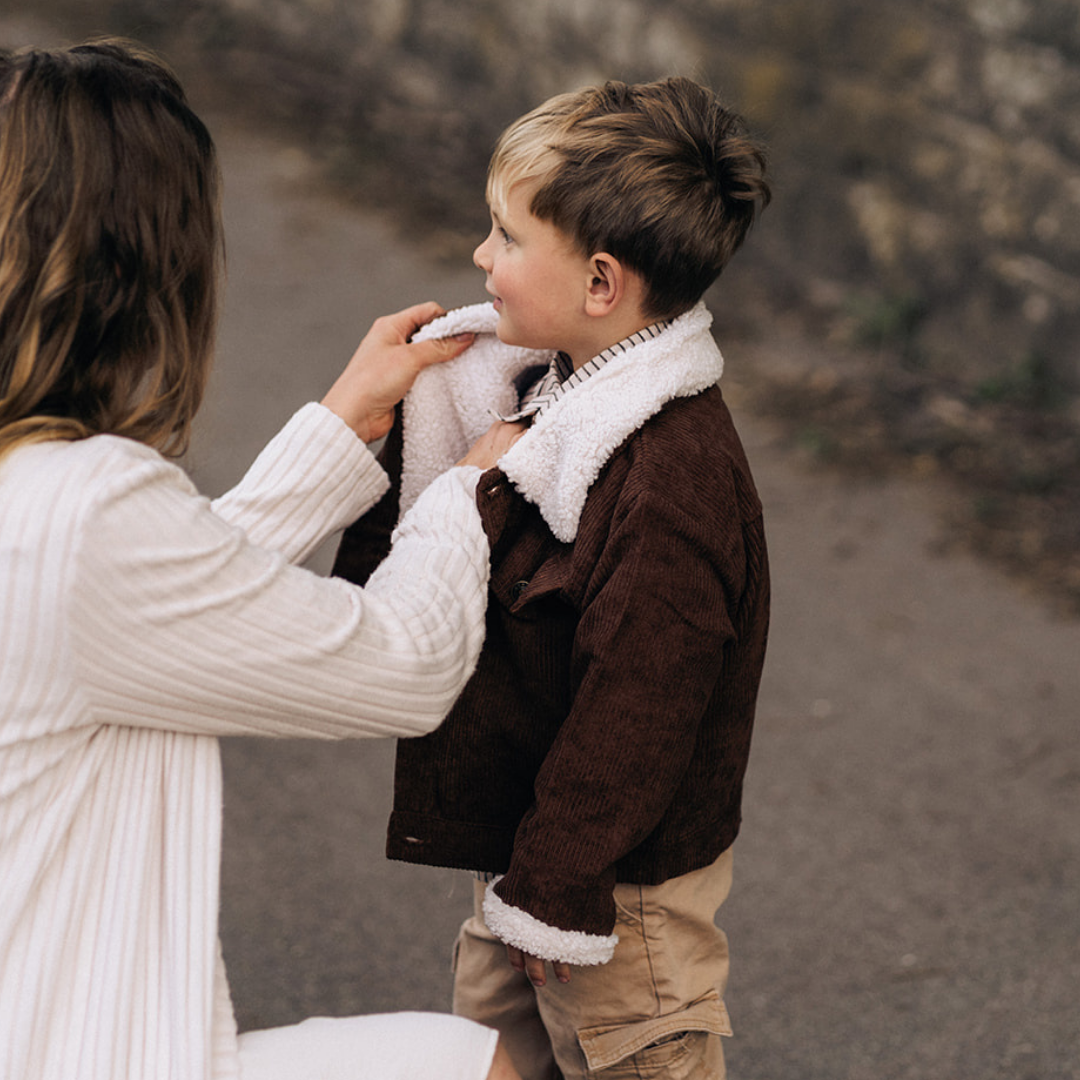 Sherpa Collar Coffee Brown Corduroy Jacket-Child