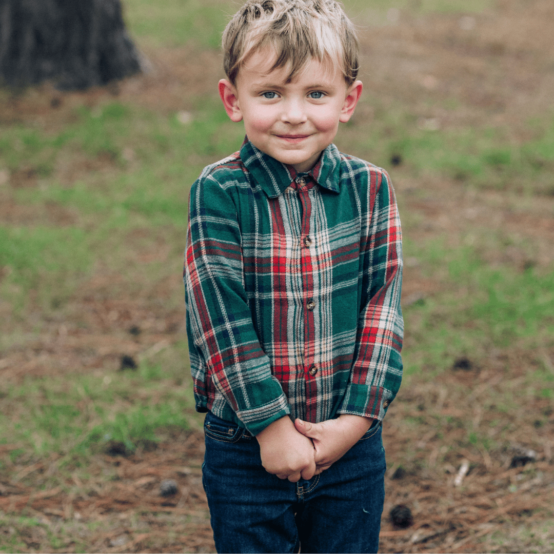 Red & Green Plaid Holiday Shirt- Boy's - HAHA MAMA Clothing