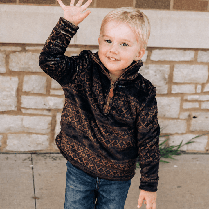 Aztec Printed Sherpa 1/4 Zip Pullover- Child - HAHA MAMA Clothing