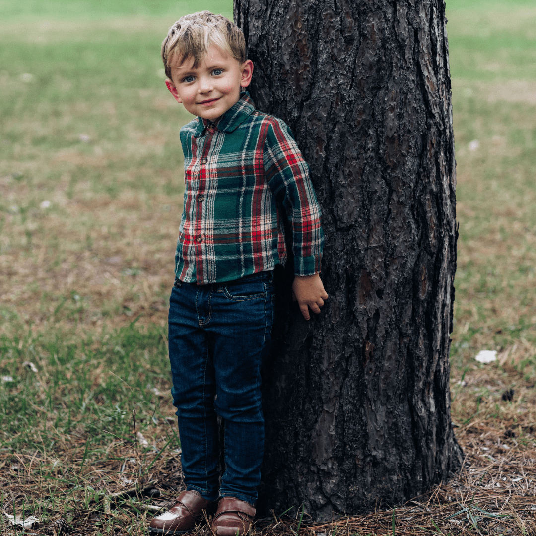 Red & Green Plaid Holiday Shirt- Boy's - HAHA MAMA Clothing
