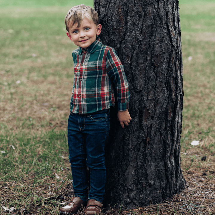 Red & Green Plaid Holiday Shirt- Boy's - HAHA MAMA Clothing