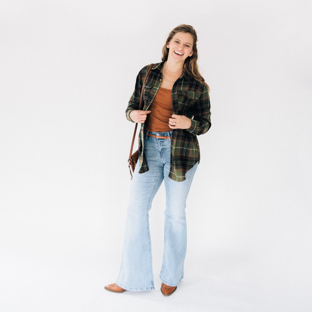 Lightweight Green Flannel - Adult - HAHA MAMA Clothing