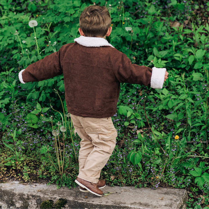 Sherpa Collar Coffee Brown Corduroy Jacket-Child