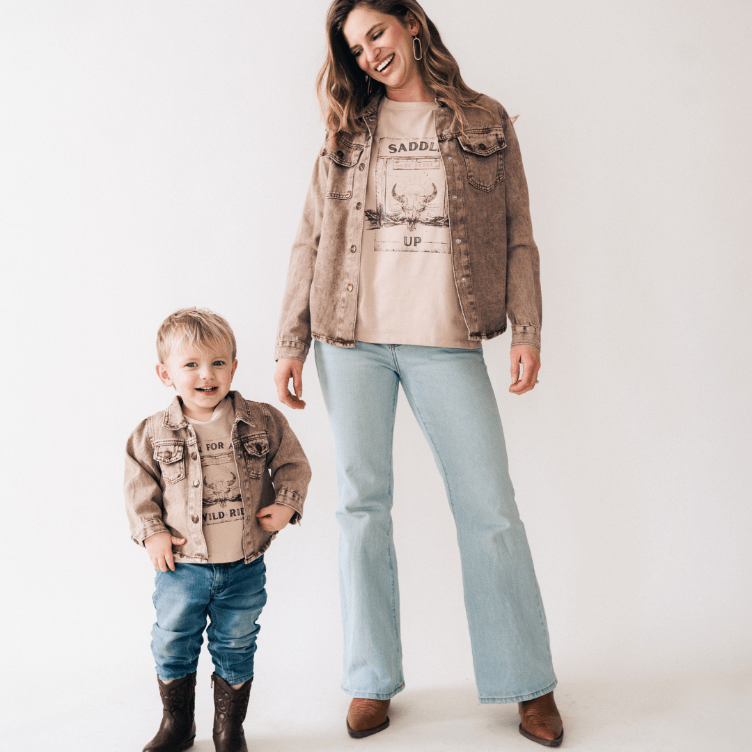 Brown Denim Jacket- Matching - HAHA MAMA Clothing