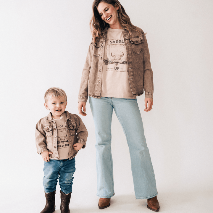 Brown Denim Jacket- Matching - HAHA MAMA Clothing