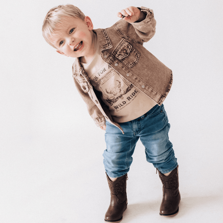 Brown Denim Jacket - Child Dallas Orders - HAHA MAMA Clothing