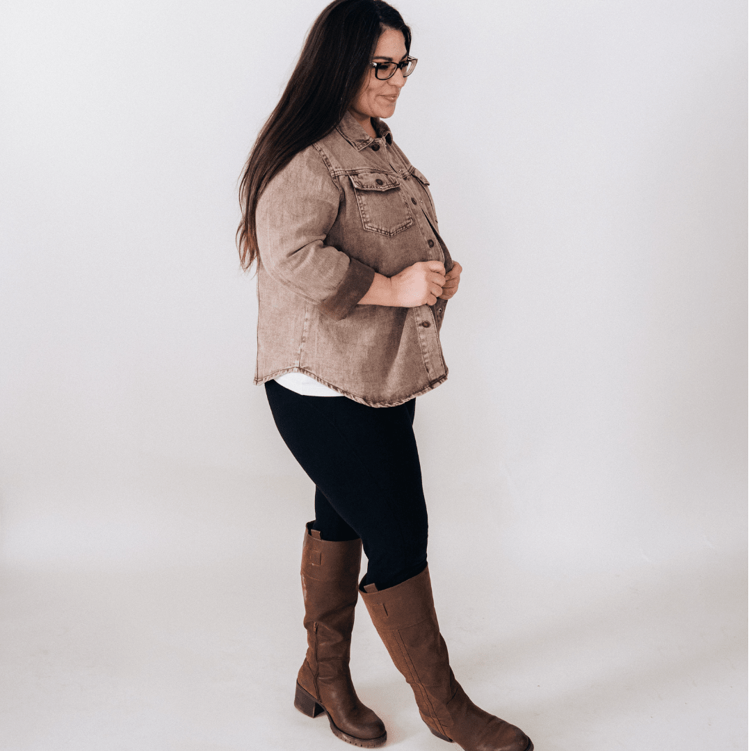 Brown Denim Jacket - Women Dallas Orders - HAHA MAMA Clothing