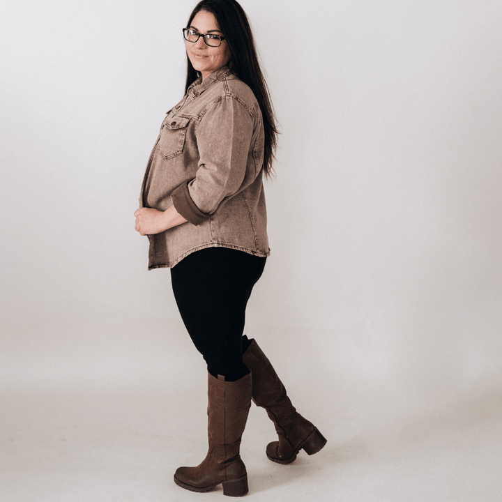 Brown Denim Jacket - Women Dallas Orders - HAHA MAMA Clothing