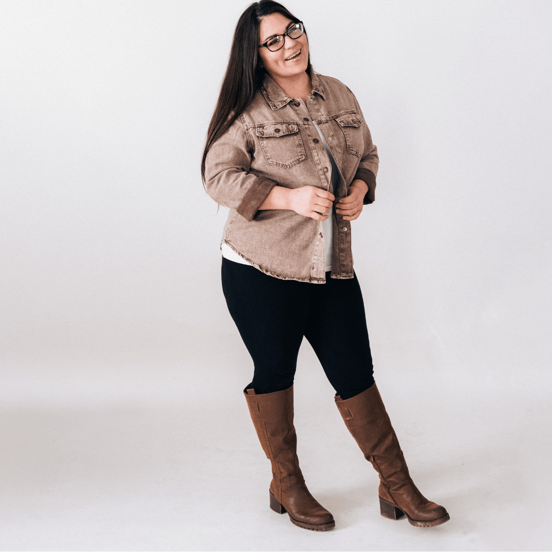 Brown Denim Jacket - Women Dallas Orders - HAHA MAMA Clothing