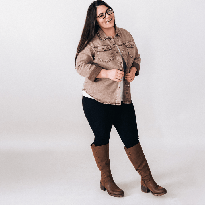 Brown Denim Jacket - Women Dallas Orders - HAHA MAMA Clothing