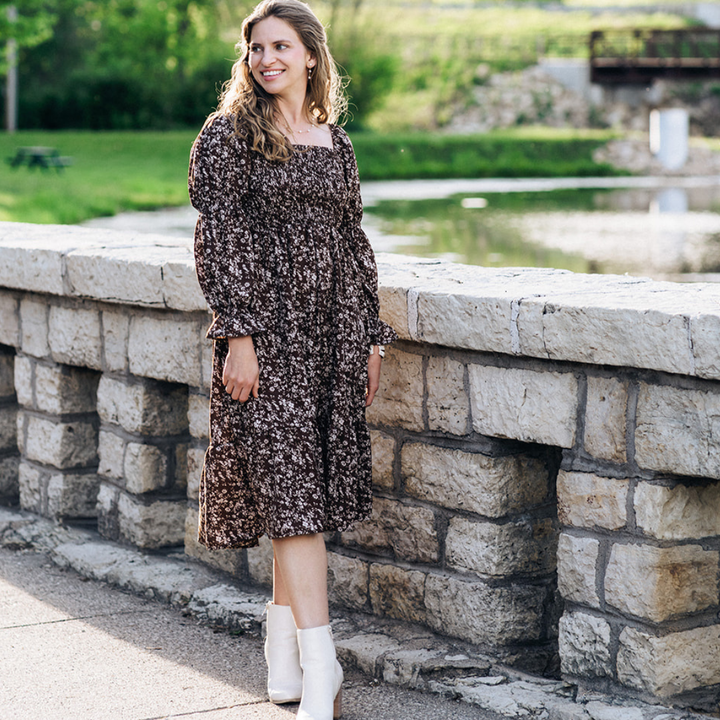 Dainty Floral Brown Dress- Women