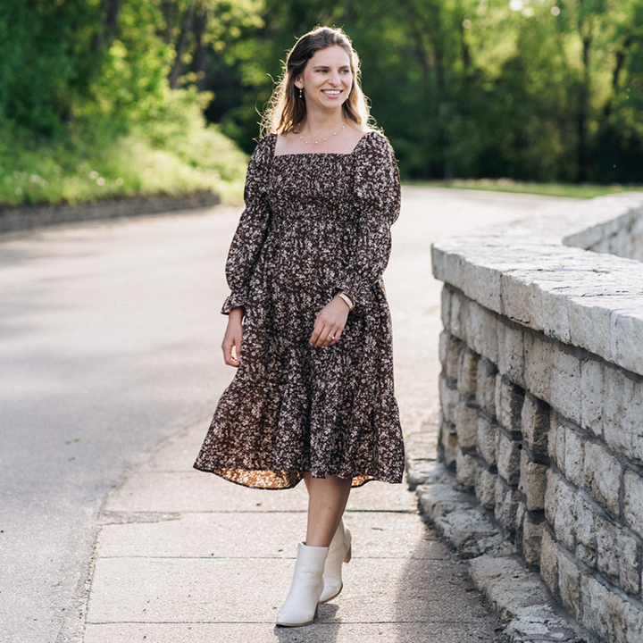 Dainty Floral Brown Dress- Women