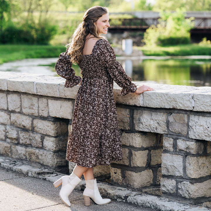 Dainty Floral Brown Dress- Women