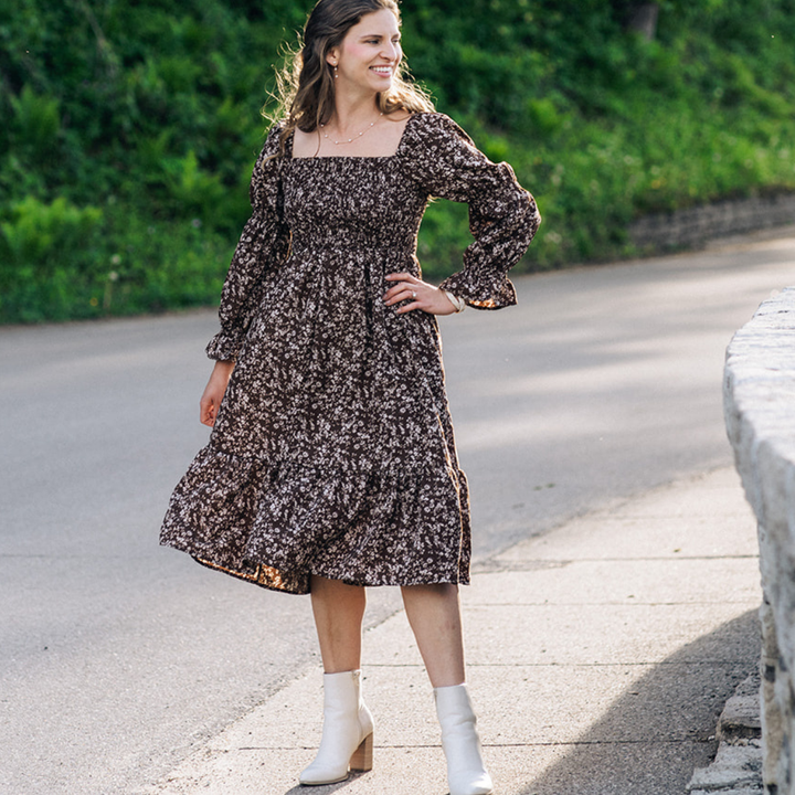 Dainty Floral Brown Dress- Women