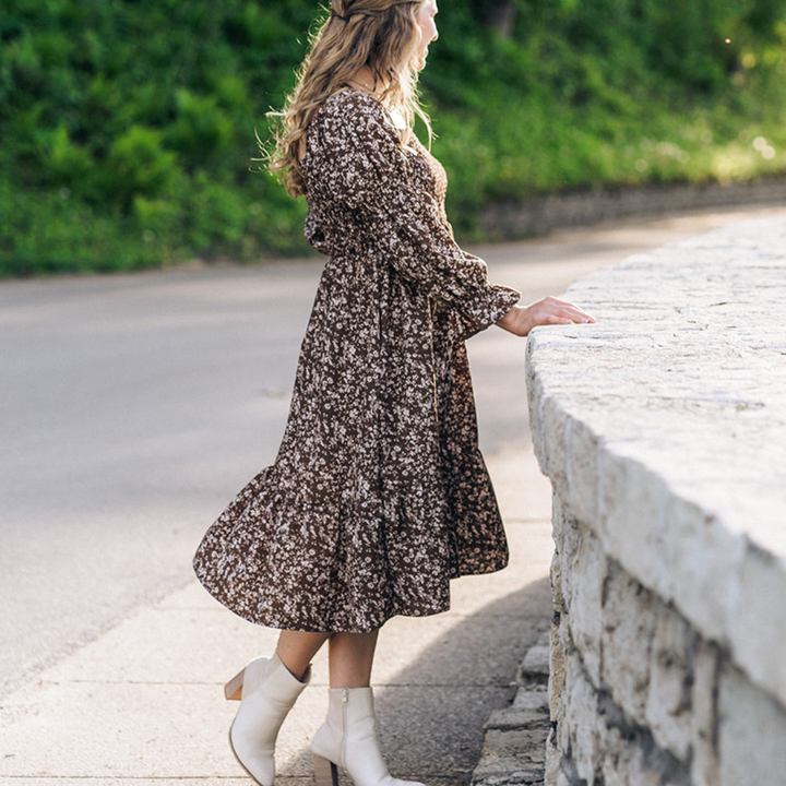 Dainty Floral Brown Dress- Women