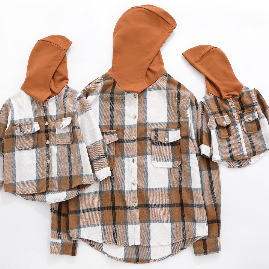 Hooded Brown & Gray Flannel Jacket