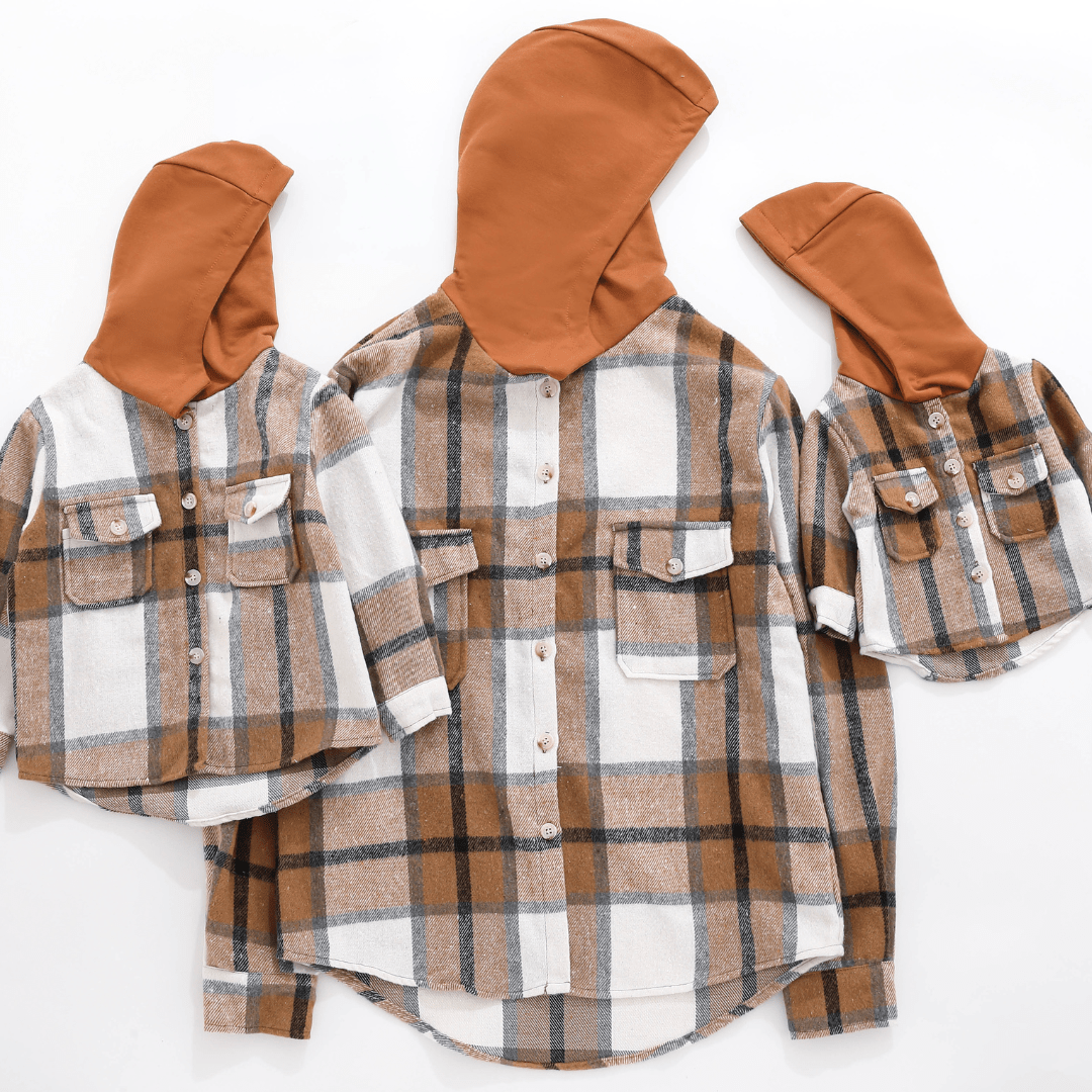 Hooded Brown & Gray Flannel Jacket - Child - HAHA MAMA Clothing
