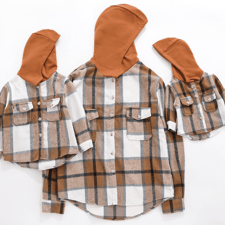 Hooded Brown & Gray Flannel Jacket - Child - HAHA MAMA Clothing
