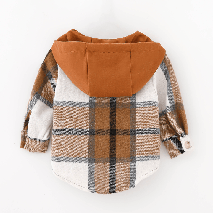 Hooded Brown & Gray Flannel Jacket - Infant - HAHA MAMA Clothing