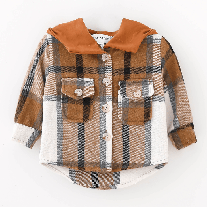 Hooded Brown & Gray Flannel Jacket - Infant - HAHA MAMA Clothing