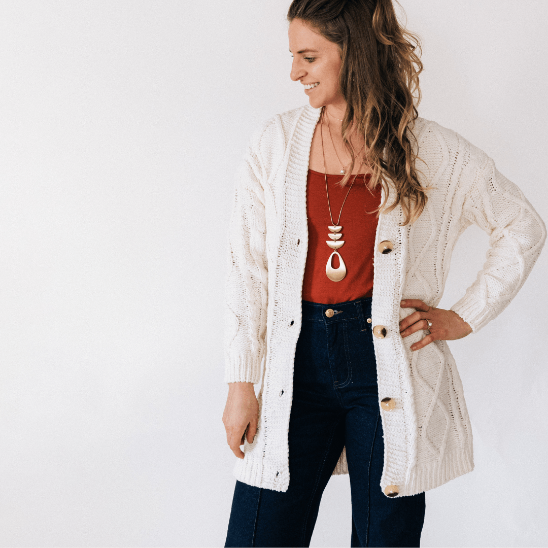 Ivory Cable Knit Cardigan - Women - HAHA MAMA Clothing